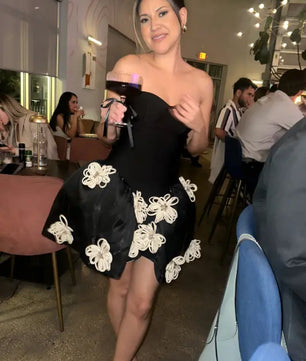 Strapless Mini Dress with Floral Appliques