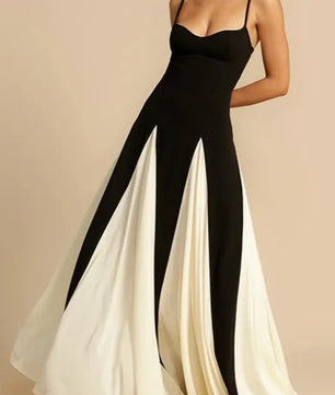 Contrast Color Pleated Scrappy Floor-Lenght Dress