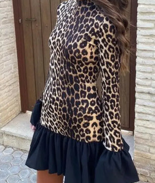 Ruffled Hem Leopard Mini Dress