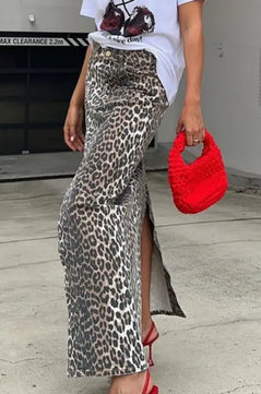 Split-Hem Leopard Print Maxi Skirt