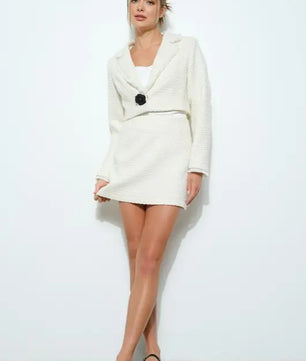 Monochrome Boucle Textured Crop Blazer Jacket