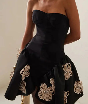 Strapless Mini Dress with Floral Appliques