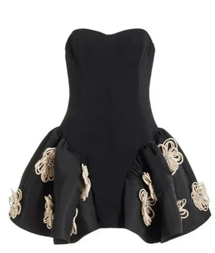 Strapless Mini Dress with Floral Appliques