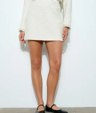 Monochrome Boucle Textured High Waist Mini Skirt