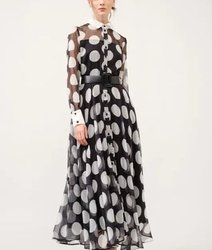 Chiffon Polka Dot Print Long-Sleeve Maxi Dress