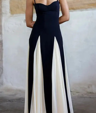 Contrast Color Pleated Scrappy Floor-Lenght Dress