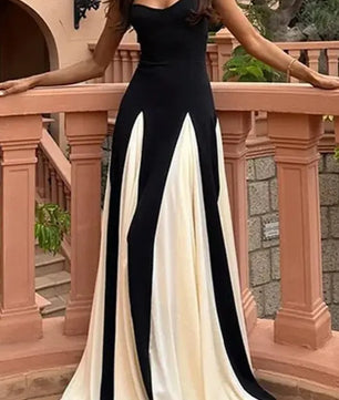 Contrast Color Pleated Scrappy Floor-Lenght Dress